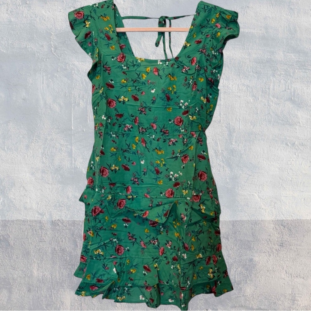 Band of Gypsies Teal Green Floral Ruffle Mini Dress
